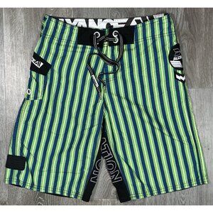 Allyance Green Blue Striped Board Shorts Swim Trunks - Men Size 28